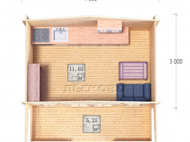 Дачный дом серия "ДСК" 4.5×3 с верандой 2,5м.