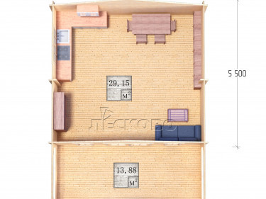 Дачный дом серия "ДСВ" 6×5.5 с верандой 2,5м.