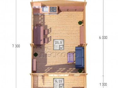 Дачный дом серия "ДСК" 4.5×6 с навесом 1,5м. и крыльцом 1,3м.