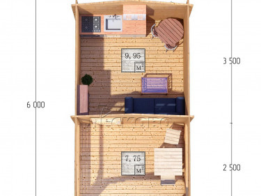 Дачный дом серия "ДСВ" 3.5×3.5 с верандой 2,5м.