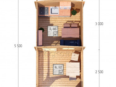 Дачный дом серия "ДСВ" 3×3 с верандой 2,5м.