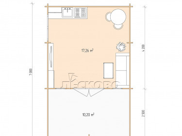 Дачный дом серия "ДСВ" 4.5×4.5 с верандой 2,5м.