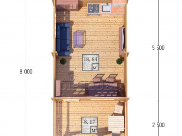 Дачный дом серия "ДСВ" 4×5.5 с верандой 2,5м.